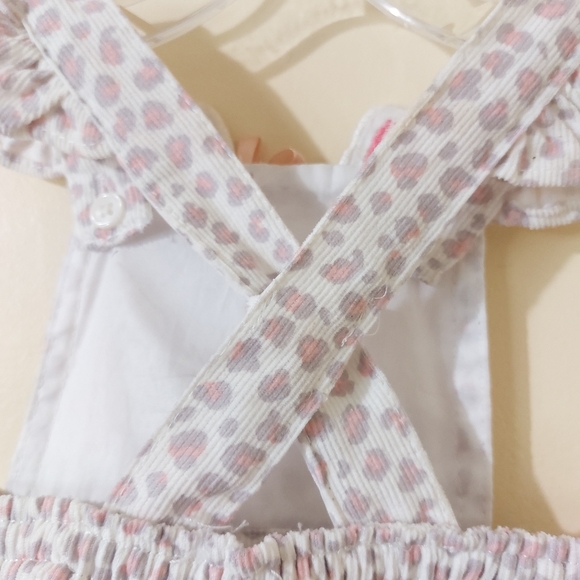 Nannette Baby 6-9 Months Pink Leopard Print Ruffle Criss Cross Overall Dress - Picture 5 of 7